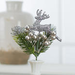 Silver Glittered Artificial Pine Holiday Floral Pick