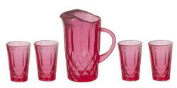 Dollhouse Miniature Cranberry Pitcher with Tumblers