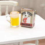 Dollhouse Miniature Pretzel Box and Mug of Beer