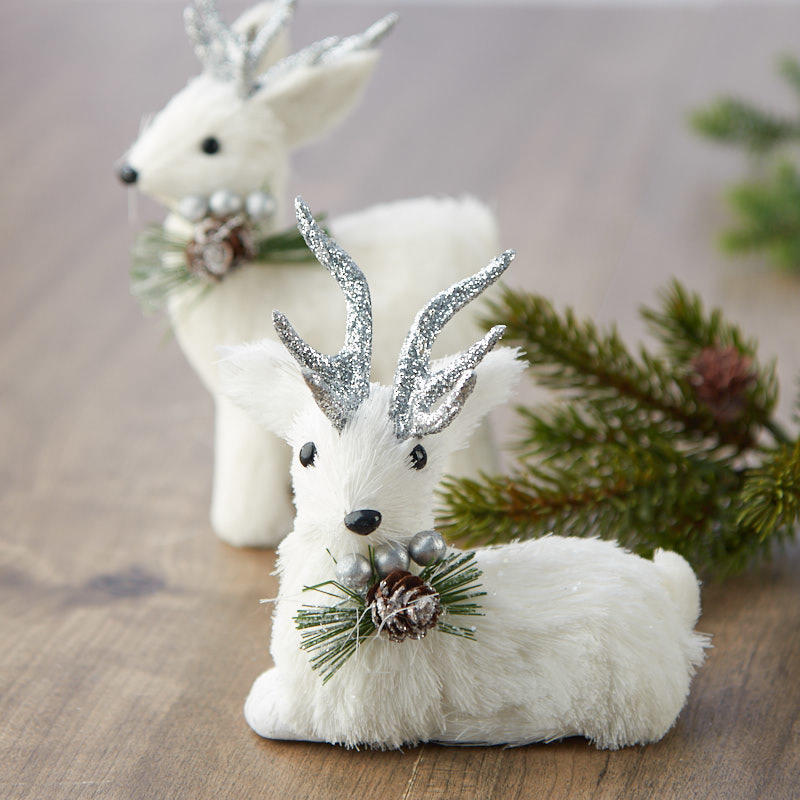 White and Silver Sisal Christmas Deer - Table Decor - Christmas and ...