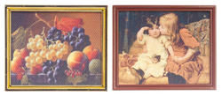 Dollhouse Miniature Children & Fruit Framed Canvas Paintings