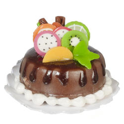 Dollhouse Miniature Chocolate Cake with Fruit