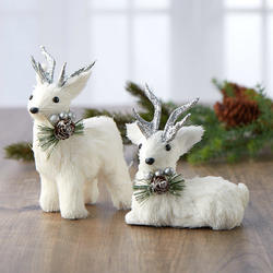 White and Silver Sisal Christmas Deer SetSet of 2 