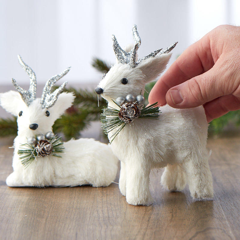 Download Pair of White and Silver Sisal Christmas Deer - Table ...