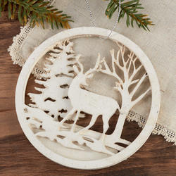Rustic White Woodland Deer Ornament