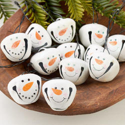 Glittered Snowman Jingle Bell Ornaments