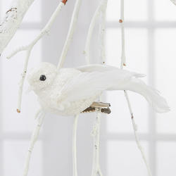 White Glittered Feathered Artificial Bird