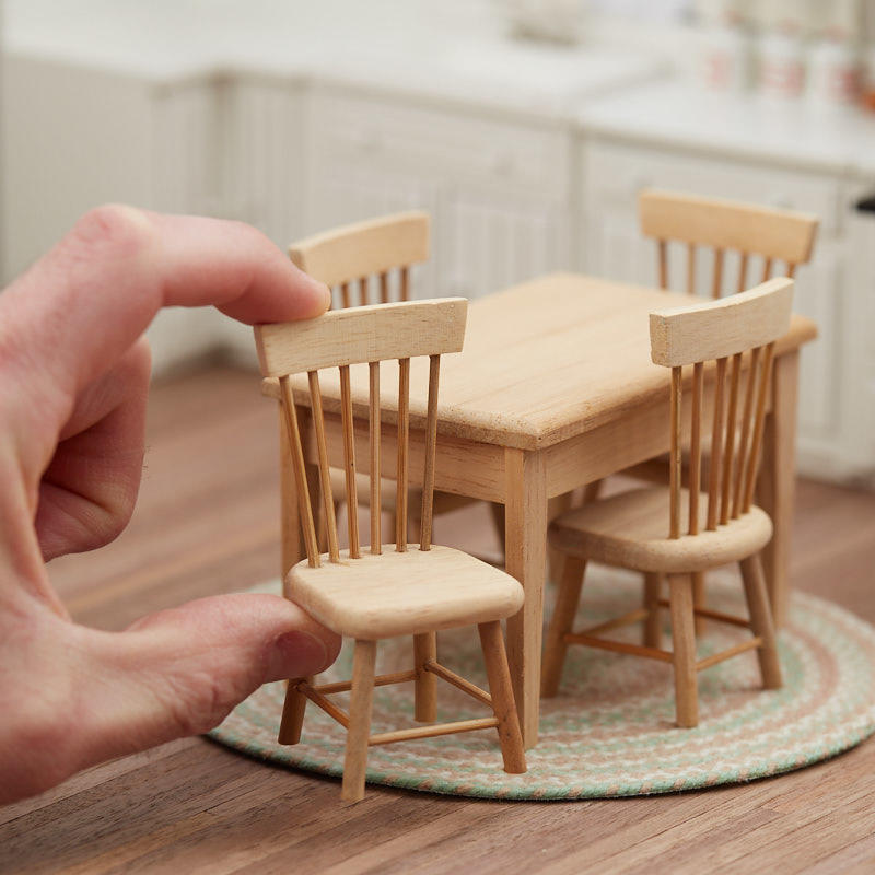 Dollhouse Miniature Unfinished Wood Dining Set Kitchen