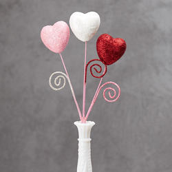 Red, Pink, and White Glittered Curly Heart Spray