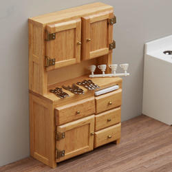 Dollhouse Miniature Oak Hoosier Cabinet Set