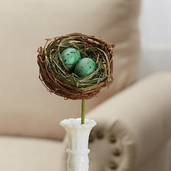 Teal Artificial Egg Filled Bird's Nest Pick