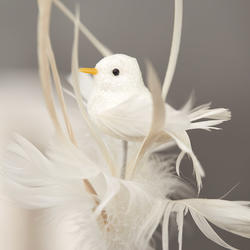 White Artificial Bird and Feather Floral Spray