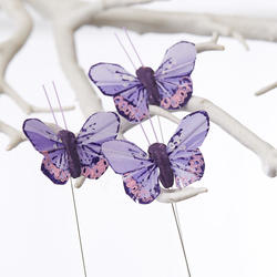 Lavender Feathered Artificial Butterflies