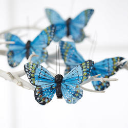 Teal Feathered Artificial Butterflies