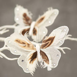 White Burlap and Feather Artificial Butterflies
