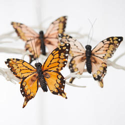 Orange Feathered Artificial Butterflies