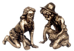 Dollhouse Miniature Gold Boy and Girl Gardener Statues