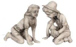 Dollhouse Miniature Gray Boy and Girl Gardener Statues