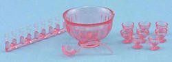 Dollhouse Miniature Pink Punch Bowl Set