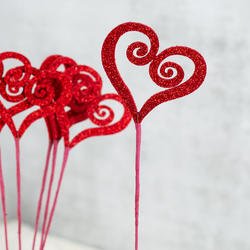 Valentine's Day Red Glittered Heart Floral Picks