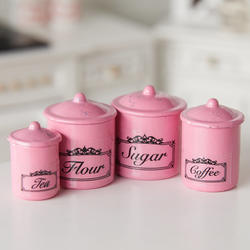 Dollhouse Miniature Pink Canister Set