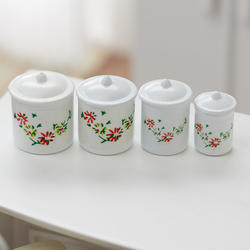Dollhouse Miniature White Floral Canister Set