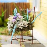 Dollhouse Miniature Iron Chair with Purple and Blue Flowers