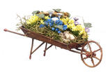 Dollhouse Miniature Wheelbarrow with Blue and Purple Flowers