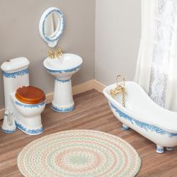 Dollhouse Miniature Blue Trim Bathroom Set