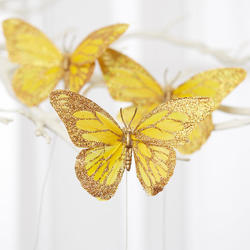 Gold Glittered Feathered Artificial Butterflies