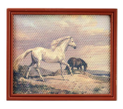 Dollhouse Miniature Running Horses Framed Painting