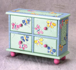 4-Drawer Green Butterfly Doll Chest