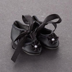 Tallina's Black French Tie Rosette Doll Shoes