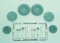 Dollhouse Miniature Blue Dished and Silverware Kit
