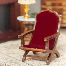 Dolls House Walnut & Red Campeachy Armchair 1:12 Chair Living Room Furniture 