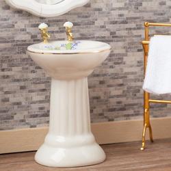 Dollhouse Miniature White Pedestal Sink with Gold Trim