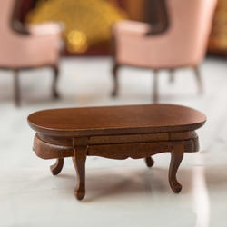 Dollhouse Miniatures 1:12 Scale Oval Coffee Table Walnut #CLA06848 