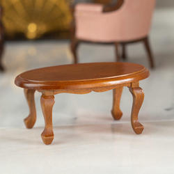Miniature Oval Walnut Coffee Table w/Cabriole Legs DOLLHOUSE Miniatures 1:12 