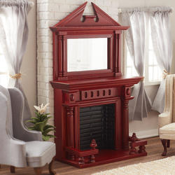 Dollhouse Miniature Walnut Fireplace with Mirror
