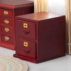 Dollhouse Miniature Mahogany Wood Two Drawer File Cabinet ~ T3562A 