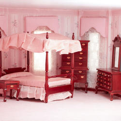 Dollhouse Miniatures Mahogany 5pc Canopy Bedroom Set