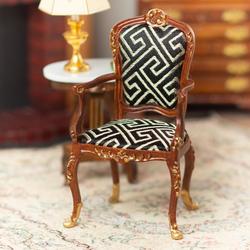 Dollhouse Miniature Upholstered Mahogany & Gold Armchair