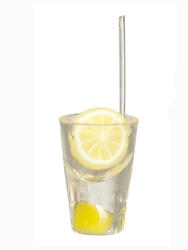 Dollhouse Miniature Glass with Lemon and Straw
