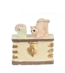 Dollhouse Miniature Trunk with Cat