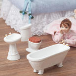 Dollhouse Miniature White Bathroom Set