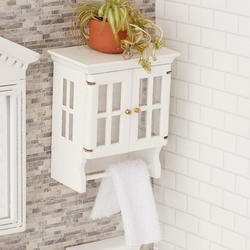 Dollhouse Miniature White Wall Bath Cabinet with Towel Bar