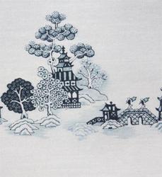 Dollhouse Miniature Blue China Grove Mural Wallpaper
