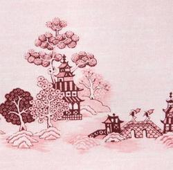 Dollhouse Miniature Burgundy China Grove Mural Wallpaper
