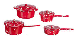 Dollhouse Miniature Red Splatterware Pots
