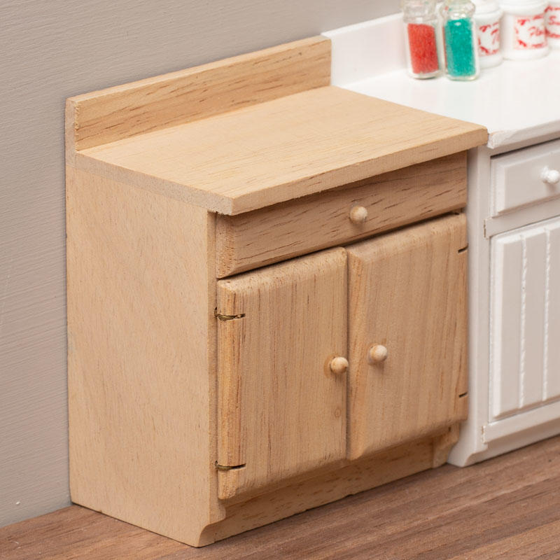 Dollhouse Miniature Unfinished Wood Plain Kitchen Cabinet